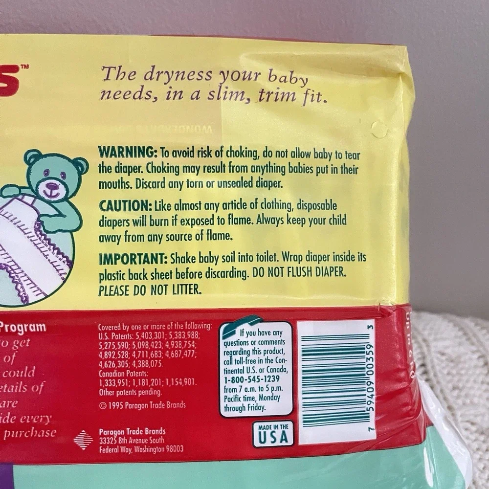 Wonderdry Vintage Bear Plastic Diapers Sz SMALL Diapers Pack Of 36 New Born 14lb